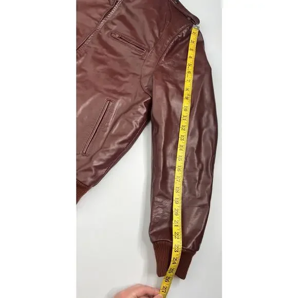 Vintage 70’s Berman’s Leather Burgundy Lined Bomber Jacket Size 42